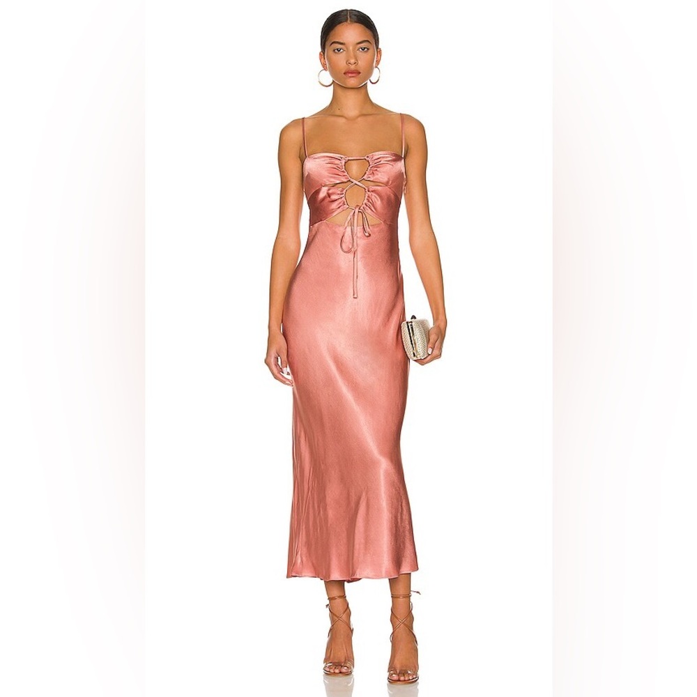 Shona Joy Eloise Lace Up Midi Dress - Pink (Antique Rose), Size US 4